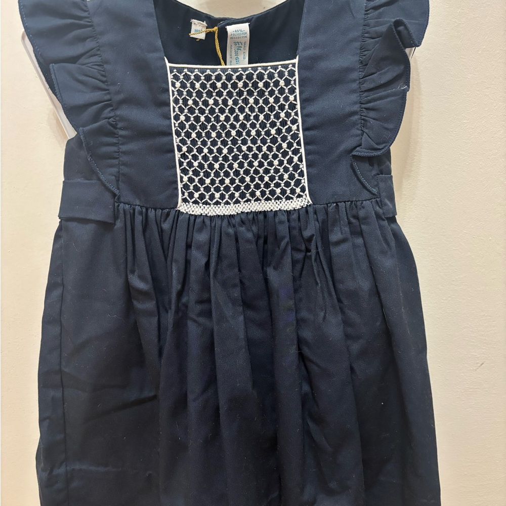 Feltman Brothers Navy Smocked Flutter-Sleeve Girls' Dress NWT